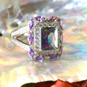 Amethyst, Mystic topaz/White topaz & silver ring
